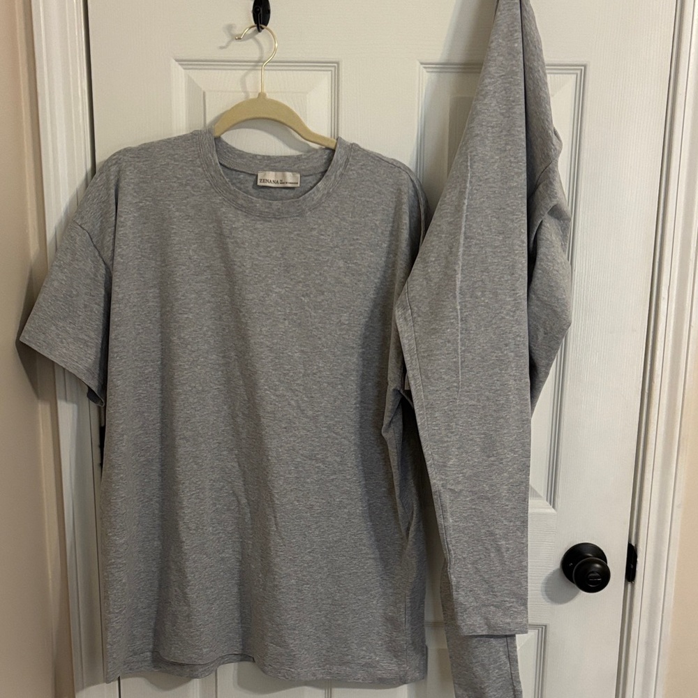 Gray Oversized Shirt and Legging Set.